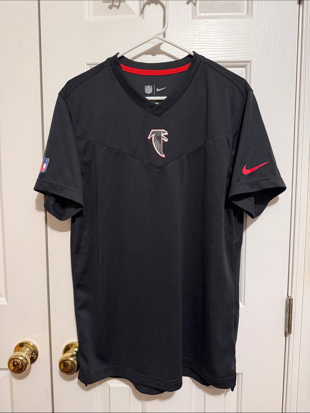 Nike Black Atlanta Falcons V-Neck Short Sleeve Jersey with Red Trim